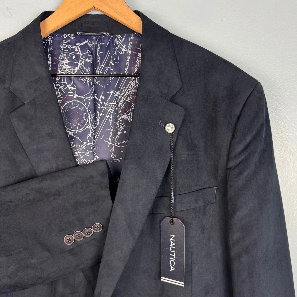 NEW Nautica Branford Blazer Men's 50L Navy Blue Faux Suede 2 Button Sport Coat